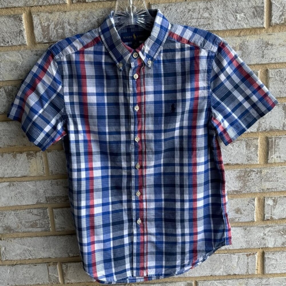 Ralph Lauren Plaid Short Sleeve Button Down Shirt Boy's Size M (10-12).